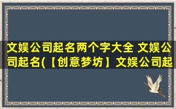 文娱公司起名两个字大全 文娱公司起名(【创意梦坊】文娱公司起名大全，专业起名服务，百思不得其解？不妨来看看我们的精选之作！)